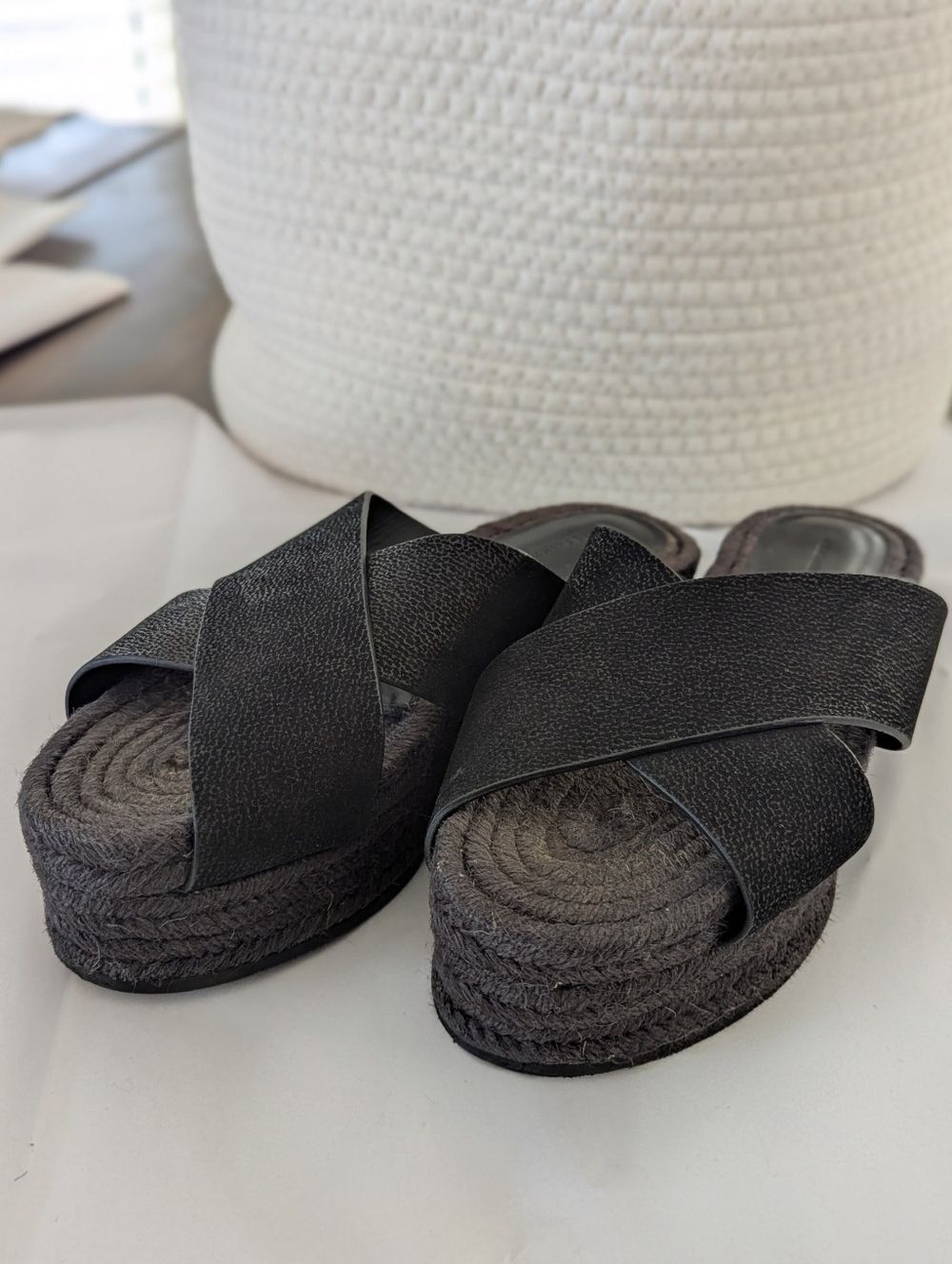 AllSaints Harlem Black Leather Platform Espadrille Sandals - Picture 11 of 13